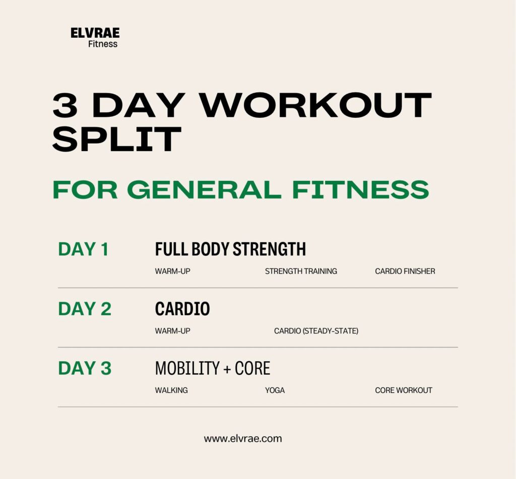 3 day workout split for general fitness
